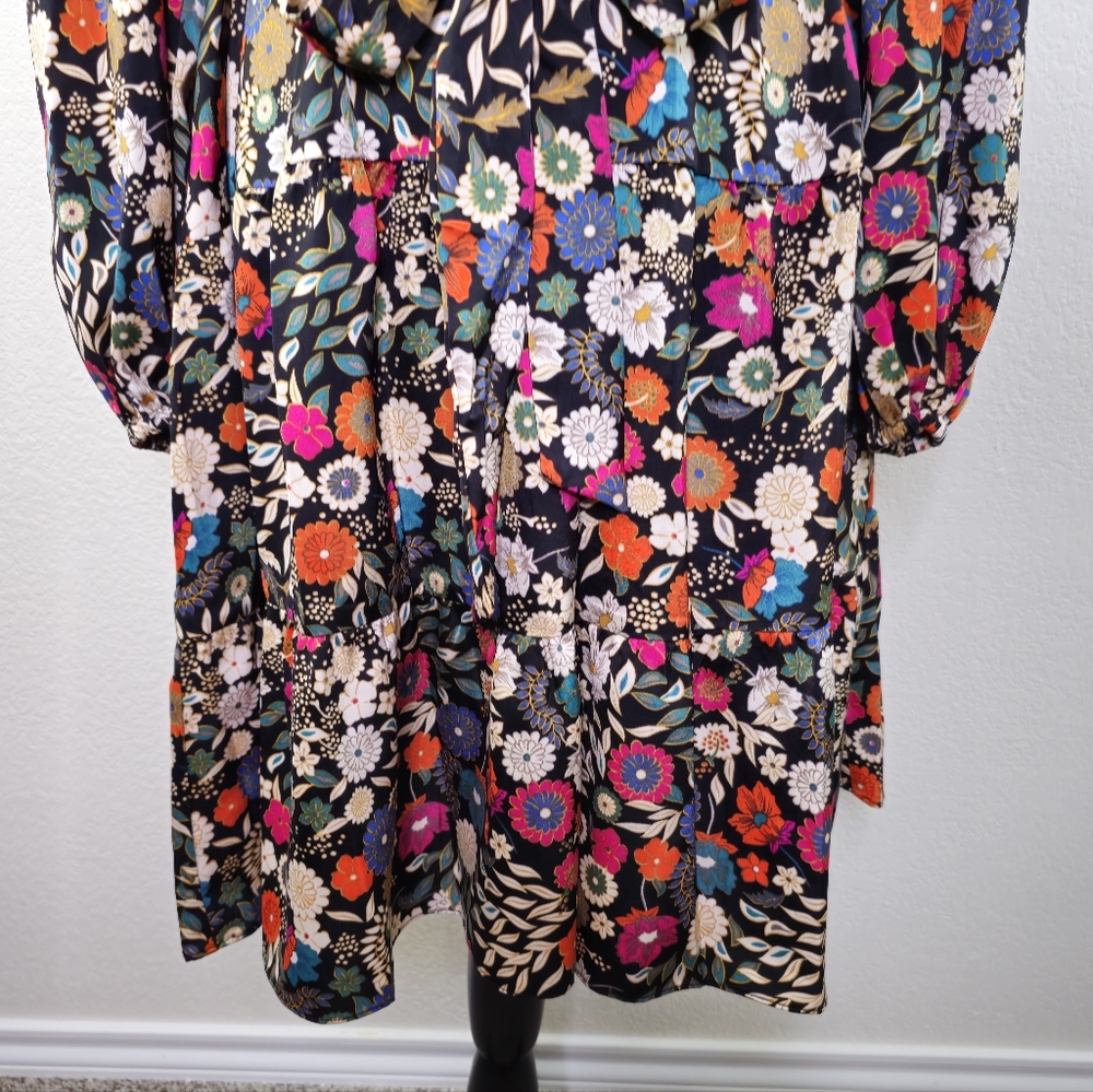 Maia Floral Drop Tie Waist Ruffle Black Long Sleeve Dress 14 - Picture 6 of 13